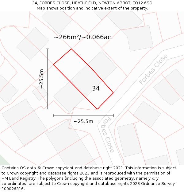 34, FORBES CLOSE, HEATHFIELD, NEWTON ABBOT, TQ12 6SD: Plot and title map