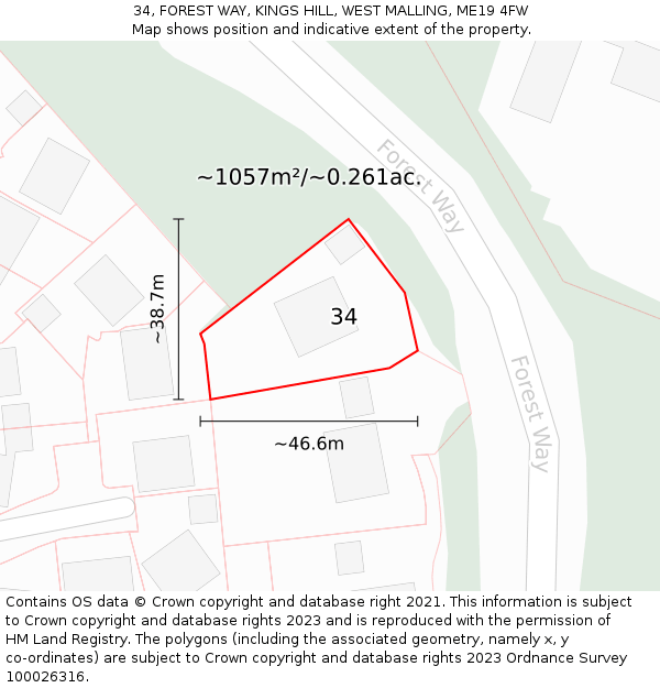 34, FOREST WAY, KINGS HILL, WEST MALLING, ME19 4FW: Plot and title map