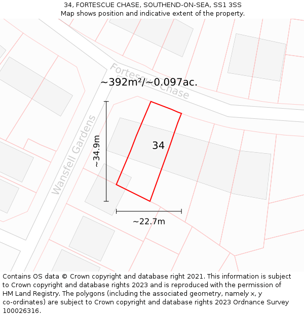 34, FORTESCUE CHASE, SOUTHEND-ON-SEA, SS1 3SS: Plot and title map
