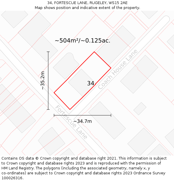 34, FORTESCUE LANE, RUGELEY, WS15 2AE: Plot and title map