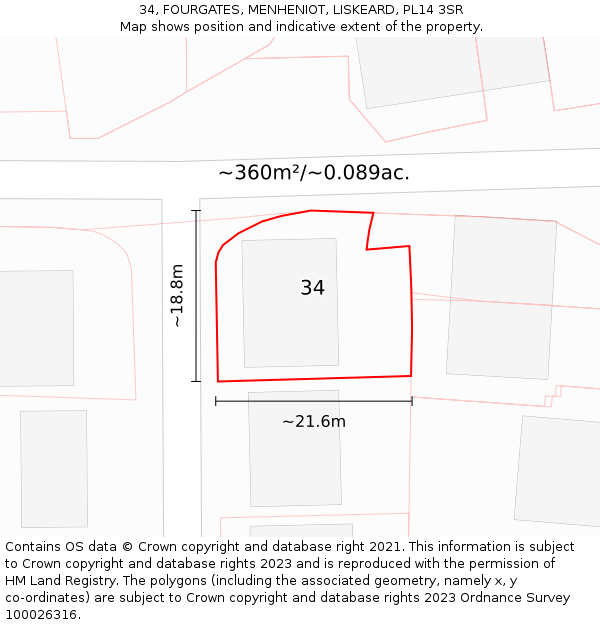 34, FOURGATES, MENHENIOT, LISKEARD, PL14 3SR: Plot and title map