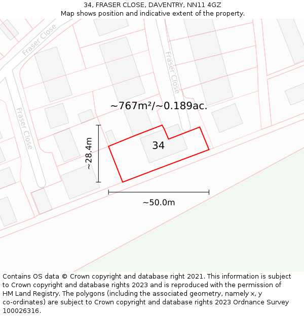34, FRASER CLOSE, DAVENTRY, NN11 4GZ: Plot and title map