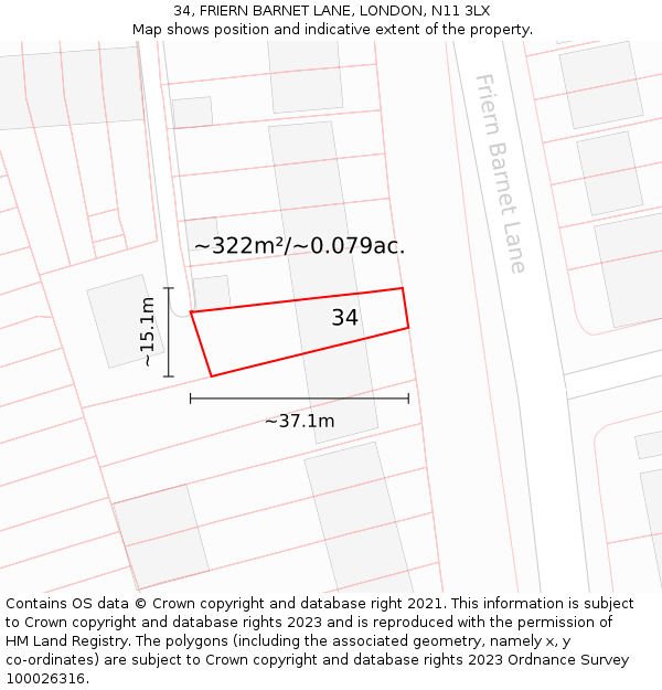 34, FRIERN BARNET LANE, LONDON, N11 3LX: Plot and title map