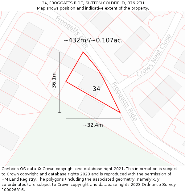 34, FROGGATTS RIDE, SUTTON COLDFIELD, B76 2TH: Plot and title map