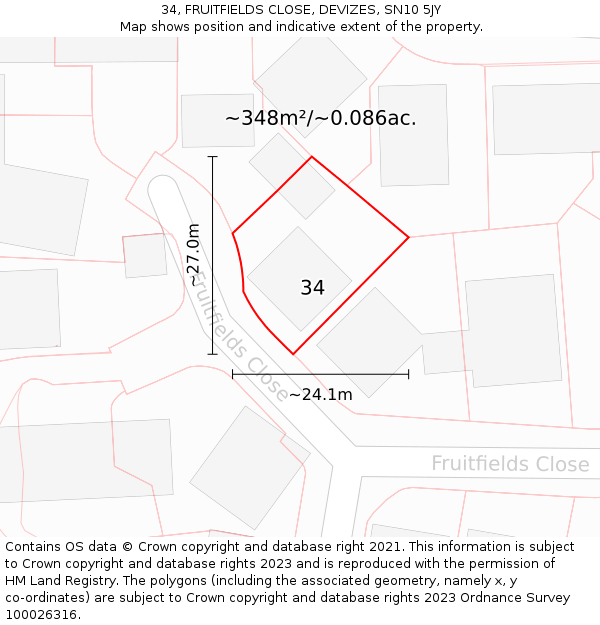 34, FRUITFIELDS CLOSE, DEVIZES, SN10 5JY: Plot and title map