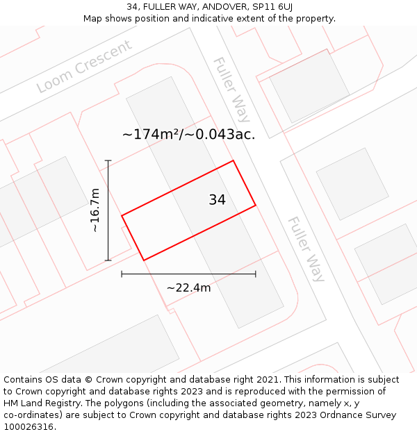 34, FULLER WAY, ANDOVER, SP11 6UJ: Plot and title map