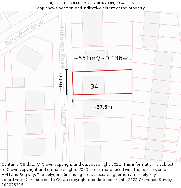34, FULLERTON ROAD, LYMINGTON, SO41 9JN: Plot and title map