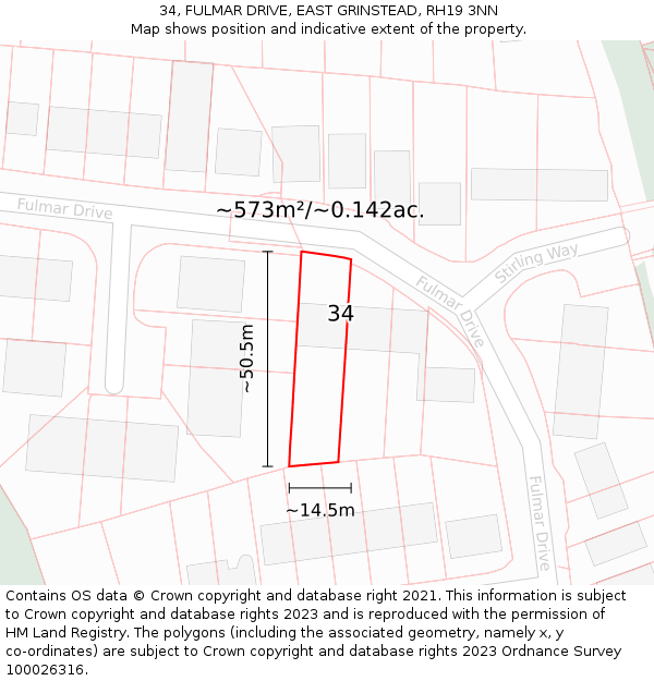 34, FULMAR DRIVE, EAST GRINSTEAD, RH19 3NN: Plot and title map