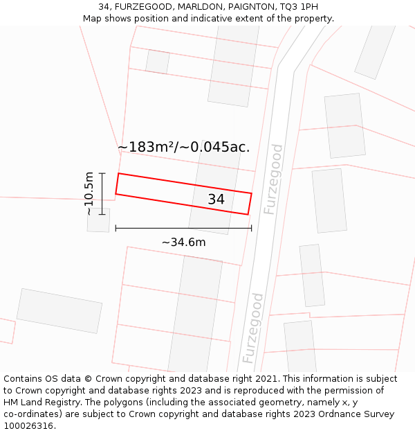 34, FURZEGOOD, MARLDON, PAIGNTON, TQ3 1PH: Plot and title map