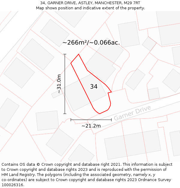 34, GARNER DRIVE, ASTLEY, MANCHESTER, M29 7RT: Plot and title map