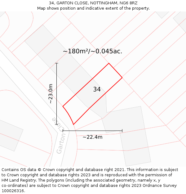 34, GARTON CLOSE, NOTTINGHAM, NG6 8RZ: Plot and title map