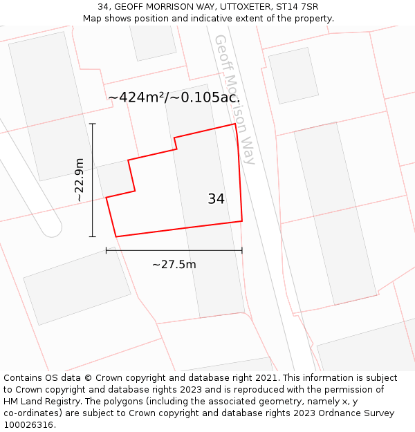 34, GEOFF MORRISON WAY, UTTOXETER, ST14 7SR: Plot and title map