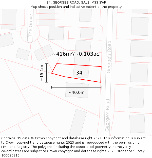 34, GEORGES ROAD, SALE, M33 3WF: Plot and title map