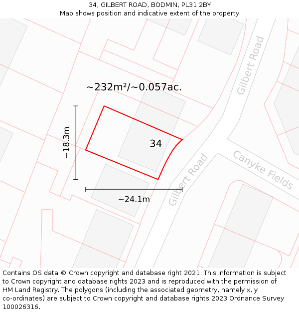 34, GILBERT ROAD, BODMIN, PL31 2BY: Plot and title map