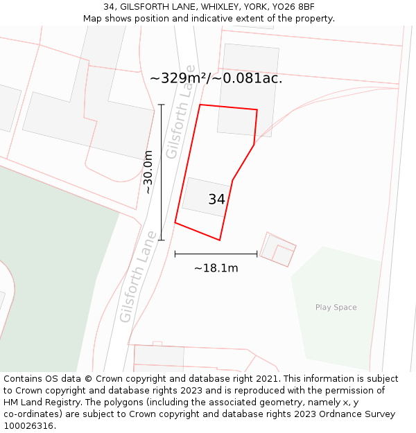 34, GILSFORTH LANE, WHIXLEY, YORK, YO26 8BF: Plot and title map