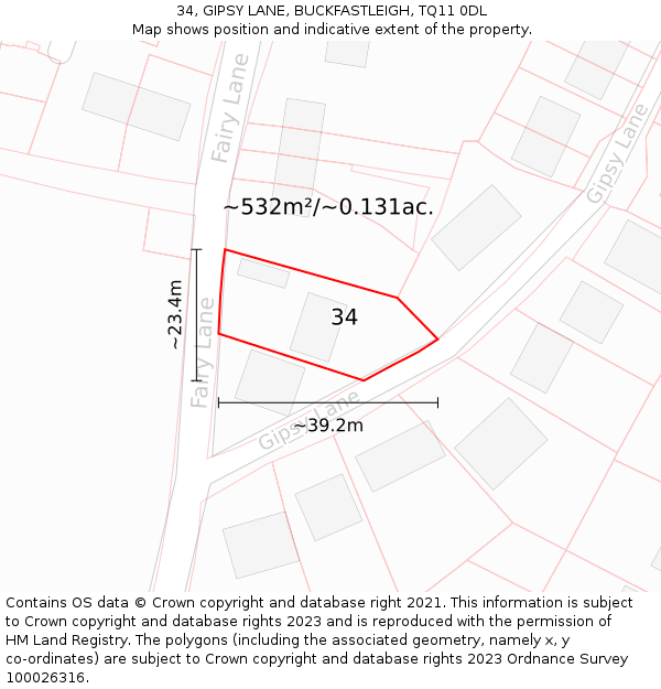 34, GIPSY LANE, BUCKFASTLEIGH, TQ11 0DL: Plot and title map