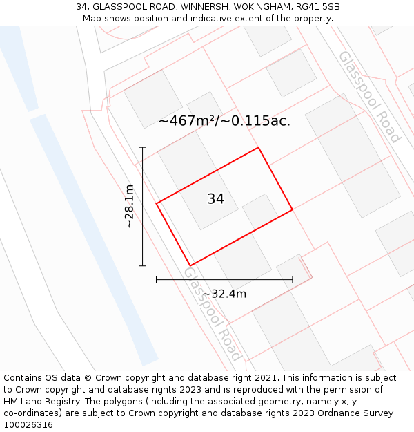 34, GLASSPOOL ROAD, WINNERSH, WOKINGHAM, RG41 5SB: Plot and title map