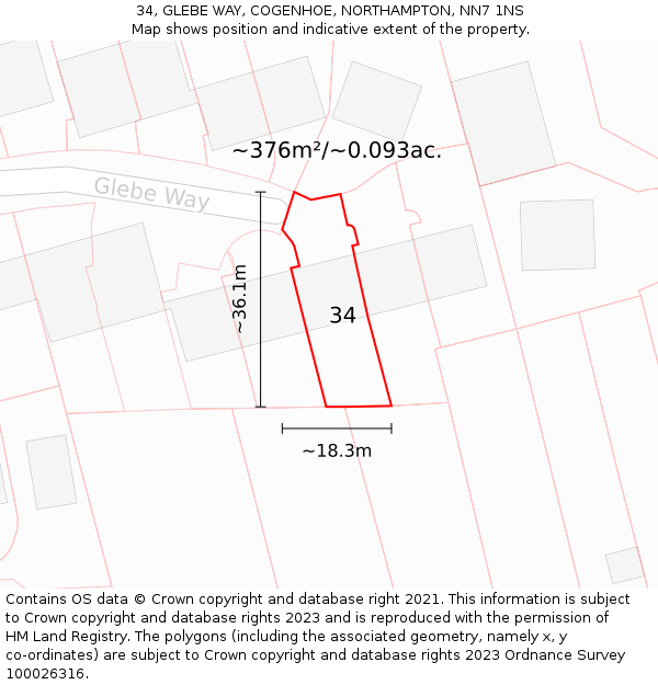 34, GLEBE WAY, COGENHOE, NORTHAMPTON, NN7 1NS: Plot and title map