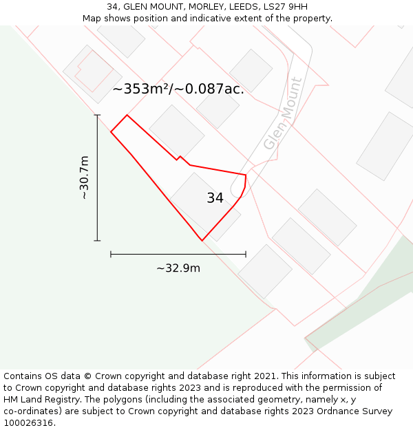 34, GLEN MOUNT, MORLEY, LEEDS, LS27 9HH: Plot and title map