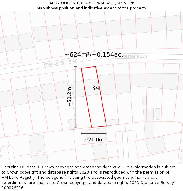 34, GLOUCESTER ROAD, WALSALL, WS5 3PN: Plot and title map