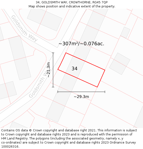34, GOLDSMITH WAY, CROWTHORNE, RG45 7QP: Plot and title map