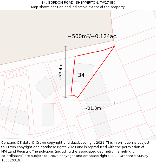34, GORDON ROAD, SHEPPERTON, TW17 8JX: Plot and title map