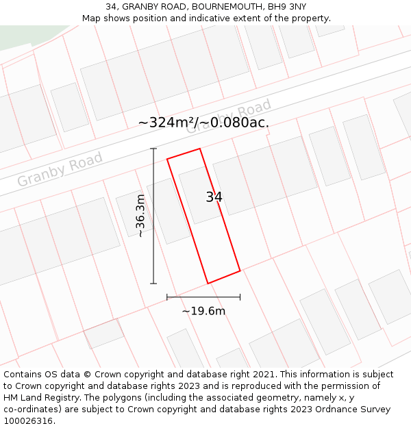 34, GRANBY ROAD, BOURNEMOUTH, BH9 3NY: Plot and title map
