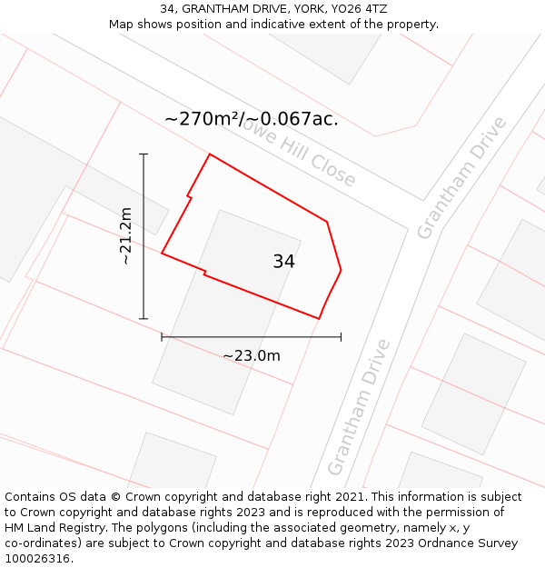 34, GRANTHAM DRIVE, YORK, YO26 4TZ: Plot and title map