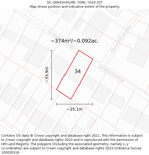 34, GRASSHOLME, YORK, YO24 2ST: Plot and title map