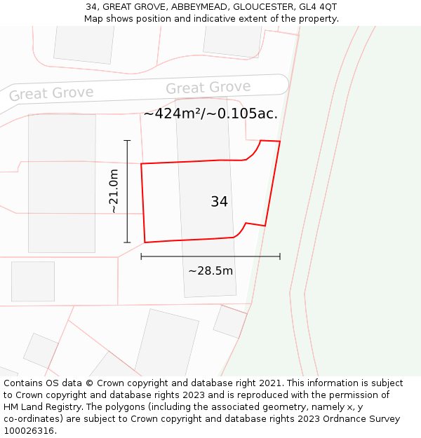 34, GREAT GROVE, ABBEYMEAD, GLOUCESTER, GL4 4QT: Plot and title map