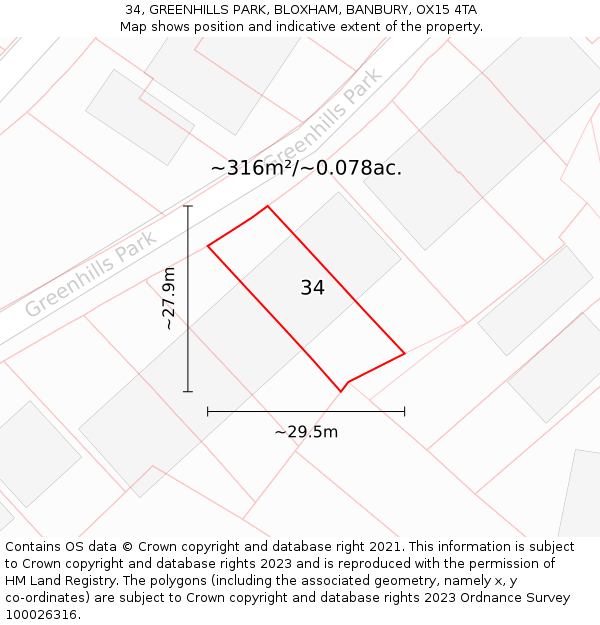 34, GREENHILLS PARK, BLOXHAM, BANBURY, OX15 4TA: Plot and title map