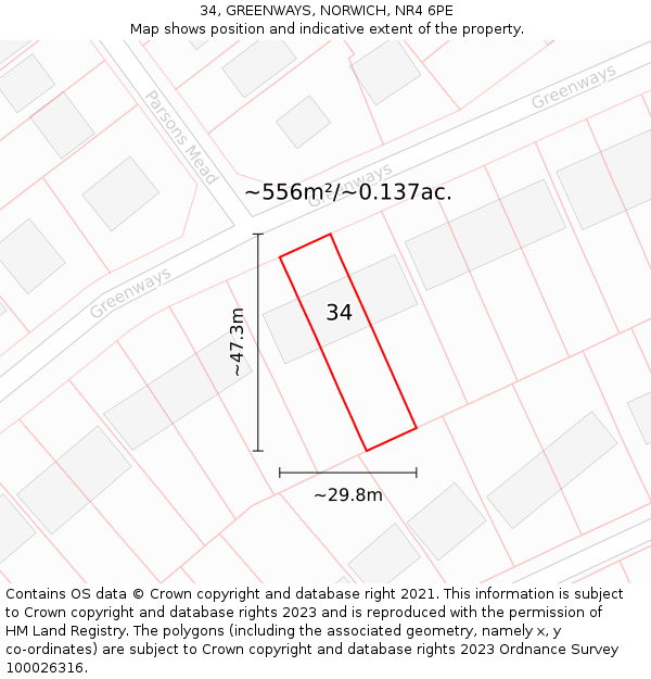 34, GREENWAYS, NORWICH, NR4 6PE: Plot and title map