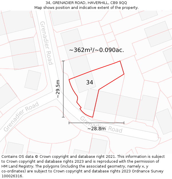 34, GRENADIER ROAD, HAVERHILL, CB9 9QQ: Plot and title map