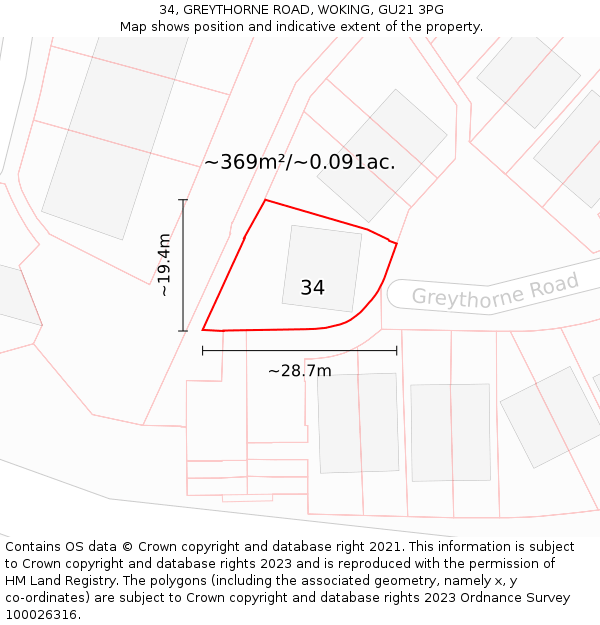 34, GREYTHORNE ROAD, WOKING, GU21 3PG: Plot and title map