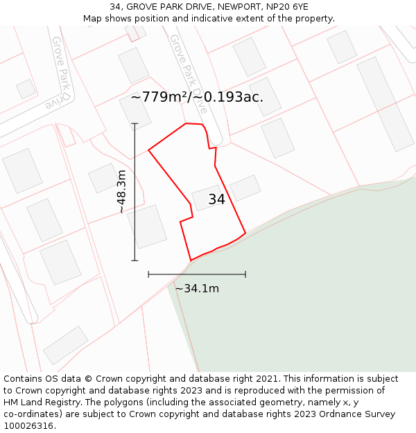 34, GROVE PARK DRIVE, NEWPORT, NP20 6YE: Plot and title map