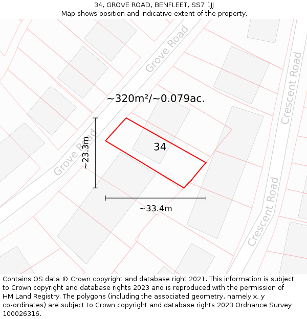 34, GROVE ROAD, BENFLEET, SS7 1JJ: Plot and title map