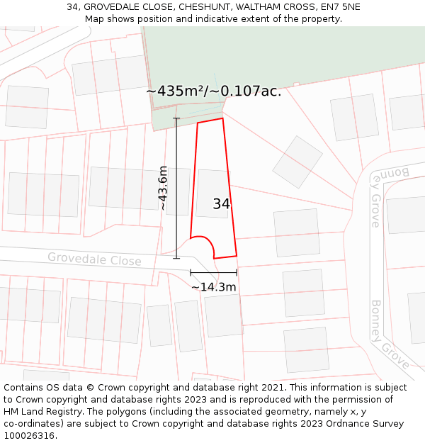 34, GROVEDALE CLOSE, CHESHUNT, WALTHAM CROSS, EN7 5NE: Plot and title map