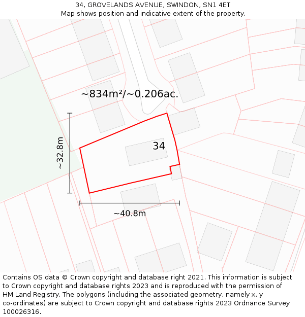 34, GROVELANDS AVENUE, SWINDON, SN1 4ET: Plot and title map