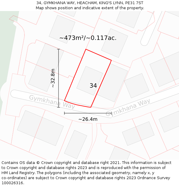 34, GYMKHANA WAY, HEACHAM, KING'S LYNN, PE31 7ST: Plot and title map