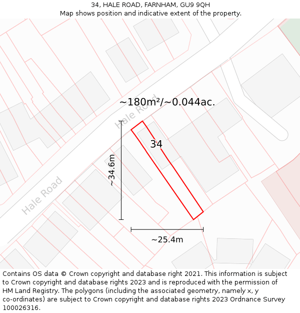 34, HALE ROAD, FARNHAM, GU9 9QH: Plot and title map