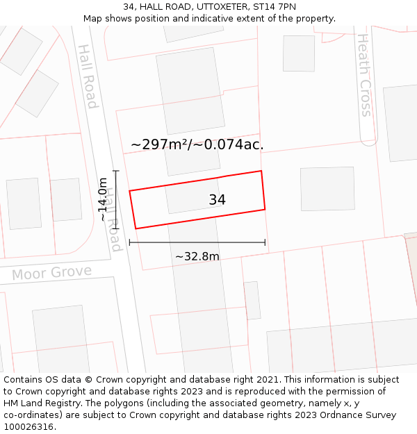 34, HALL ROAD, UTTOXETER, ST14 7PN: Plot and title map