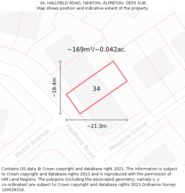 34, HALLFIELD ROAD, NEWTON, ALFRETON, DE55 5UB: Plot and title map