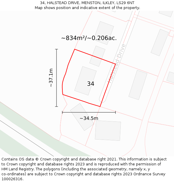 34, HALSTEAD DRIVE, MENSTON, ILKLEY, LS29 6NT: Plot and title map