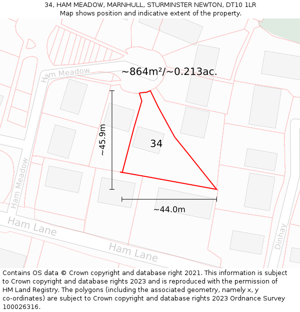34, HAM MEADOW, MARNHULL, STURMINSTER NEWTON, DT10 1LR: Plot and title map