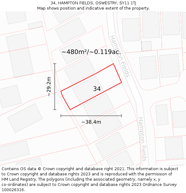 34, HAMPTON FIELDS, OSWESTRY, SY11 1TJ: Plot and title map