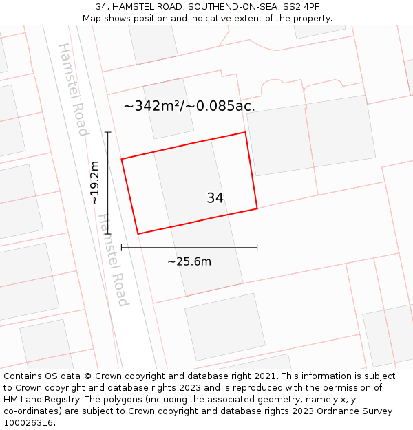 34, HAMSTEL ROAD, SOUTHEND-ON-SEA, SS2 4PF: Plot and title map