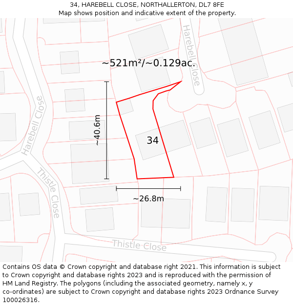 34, HAREBELL CLOSE, NORTHALLERTON, DL7 8FE: Plot and title map