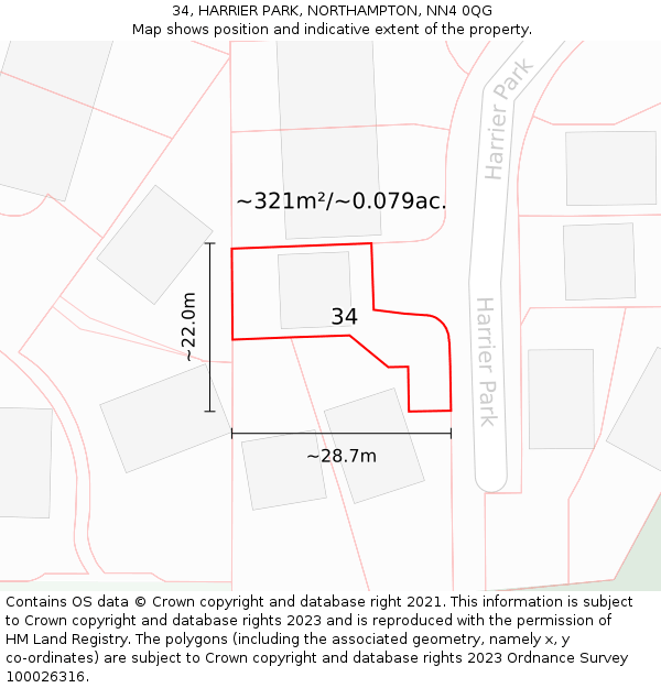 34, HARRIER PARK, NORTHAMPTON, NN4 0QG: Plot and title map