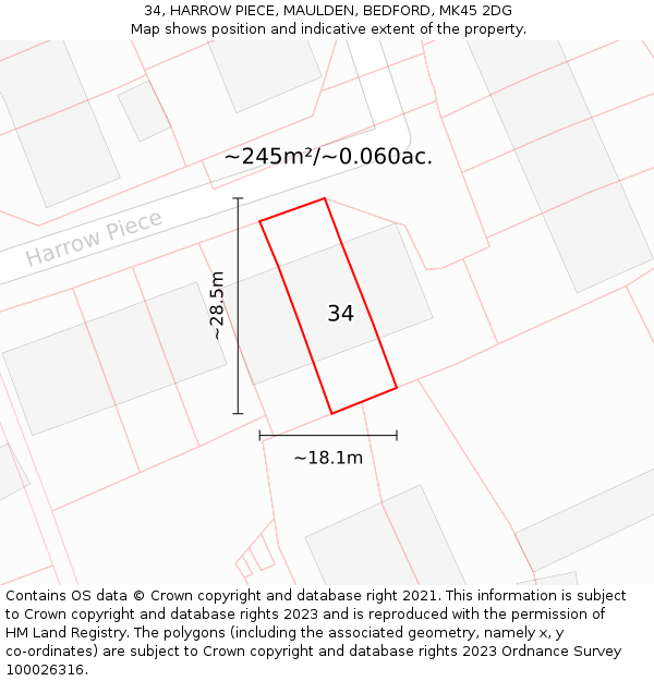34, HARROW PIECE, MAULDEN, BEDFORD, MK45 2DG: Plot and title map