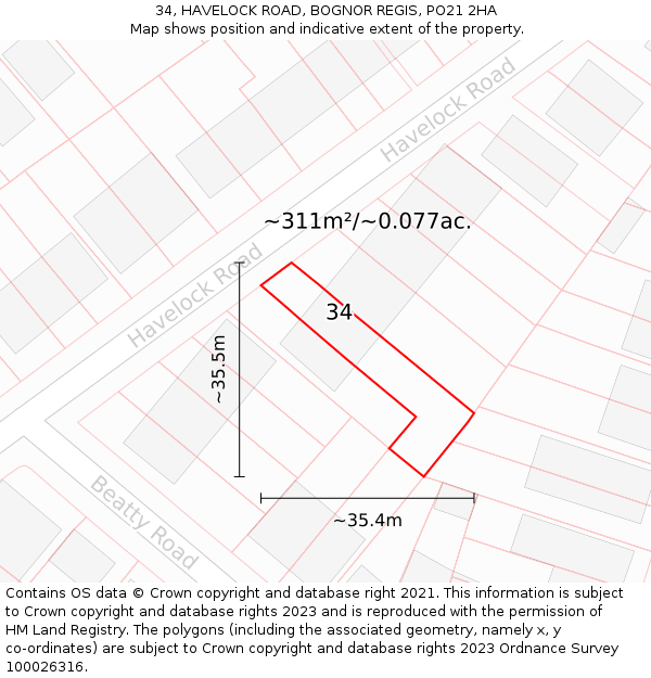 34, HAVELOCK ROAD, BOGNOR REGIS, PO21 2HA: Plot and title map